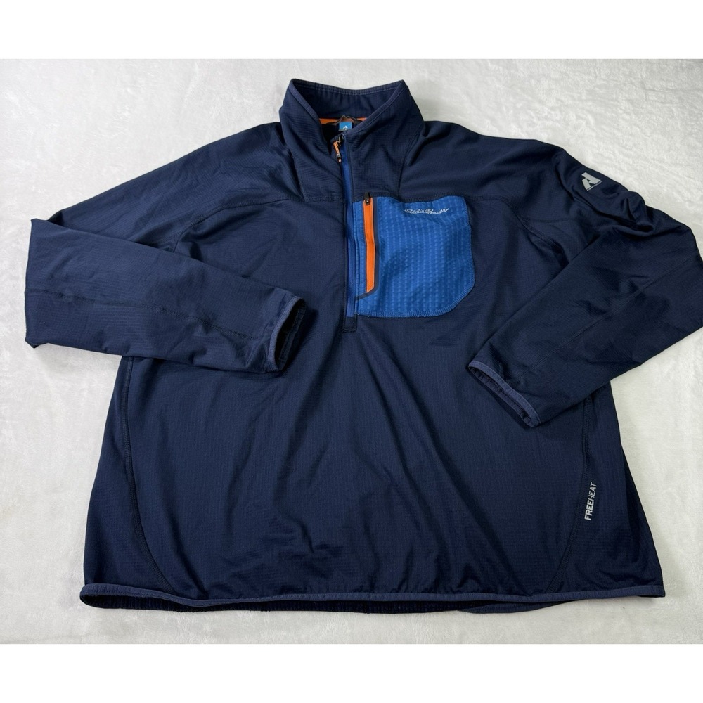 Eddie Bauer Pullover First Ascent Men's‎ 2XL Blue 1/4 Zip FreeHeat Waffle Knit